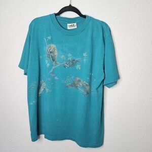 Vtg Northern Reflections Tee Shirt Womens XL Woodland Creatures Nature Teal Blue